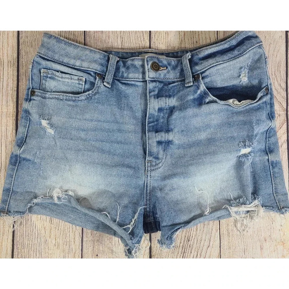 Oasis Eunina Denim Cut-Off Short Shorts Women's Medium Light Wash Distressed - Picture 1 of 7